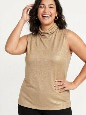 Laura Ashley Sleeveless Mock Neck Tank in Shimmery Gold